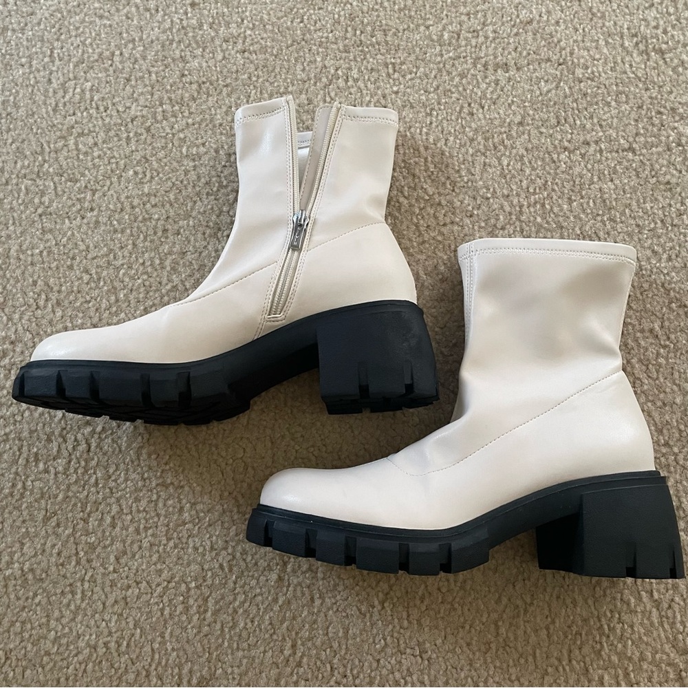 Steven New York Nude Bone Zip Up Leather Boots
